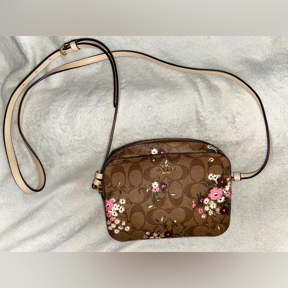EUC Coach Mini Camera Bag In Signature Canvas, Evergreen Floral Print